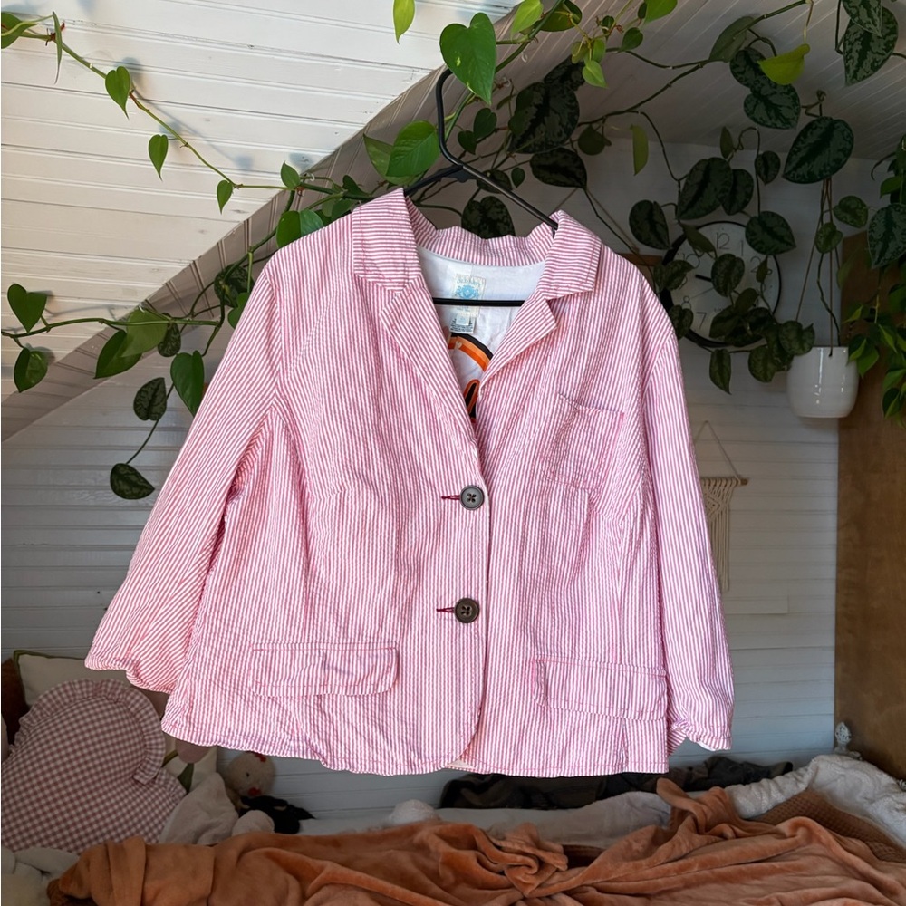 Old Navy White and Pink Striped Florida Jacket